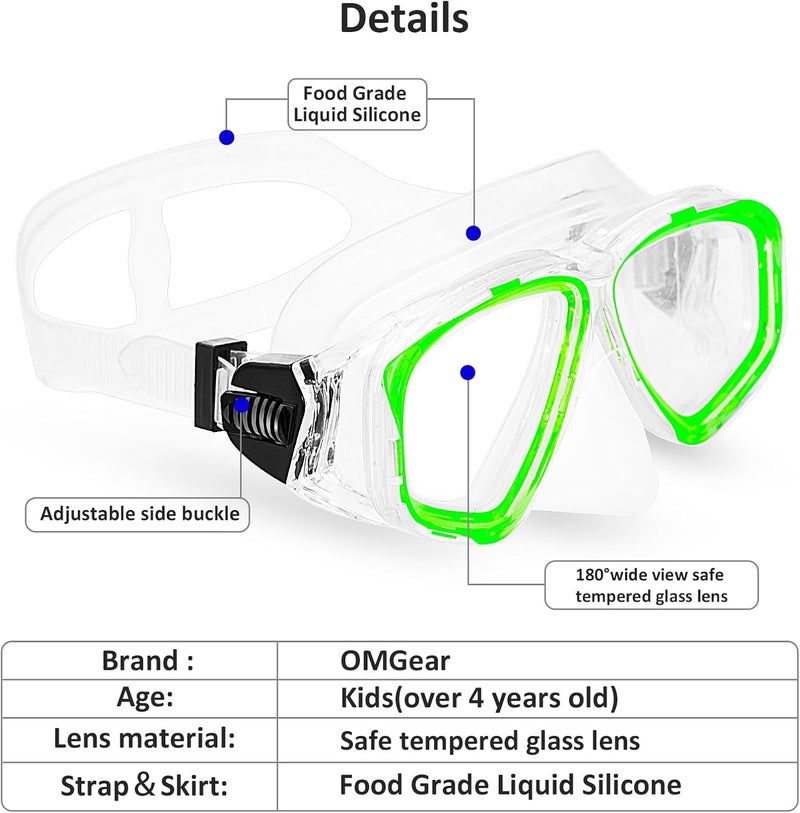 OMGear Goggles Kids Swimming Silicone Swim Mask Snorkeling Gear for Kids Tempered Glass Snorkel Goggles with Nose Cover Scuba Diving Goggles with Cute Neoprene Mask Strap Cover - Image 2